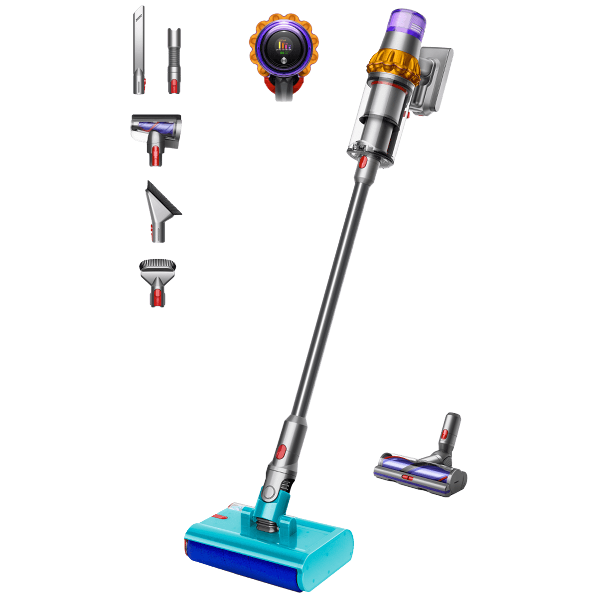 DYSON V15 detect + car cleaning kit + submarine head - Steelstofzuiger - Accuduur 60 min - Geel/Nikkel — afbeelding 1