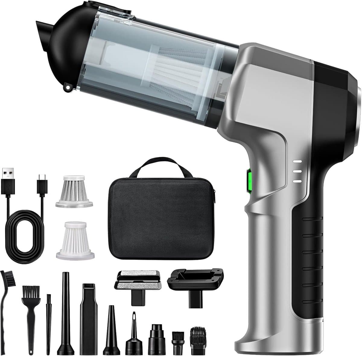 Draagbare Stofzuiger - Schoonmaker - Auto en Thuis - 4-in-1 Functie - 200 ml - Zilverzwart — afbeelding 1