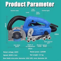Elektrische voegenreiniger - Voegenslijper Tegelreiniger - Tegelvoegen Schoonmaken - Automatisch Stofzuigen - 1200W - Blauw — thumbnail 2