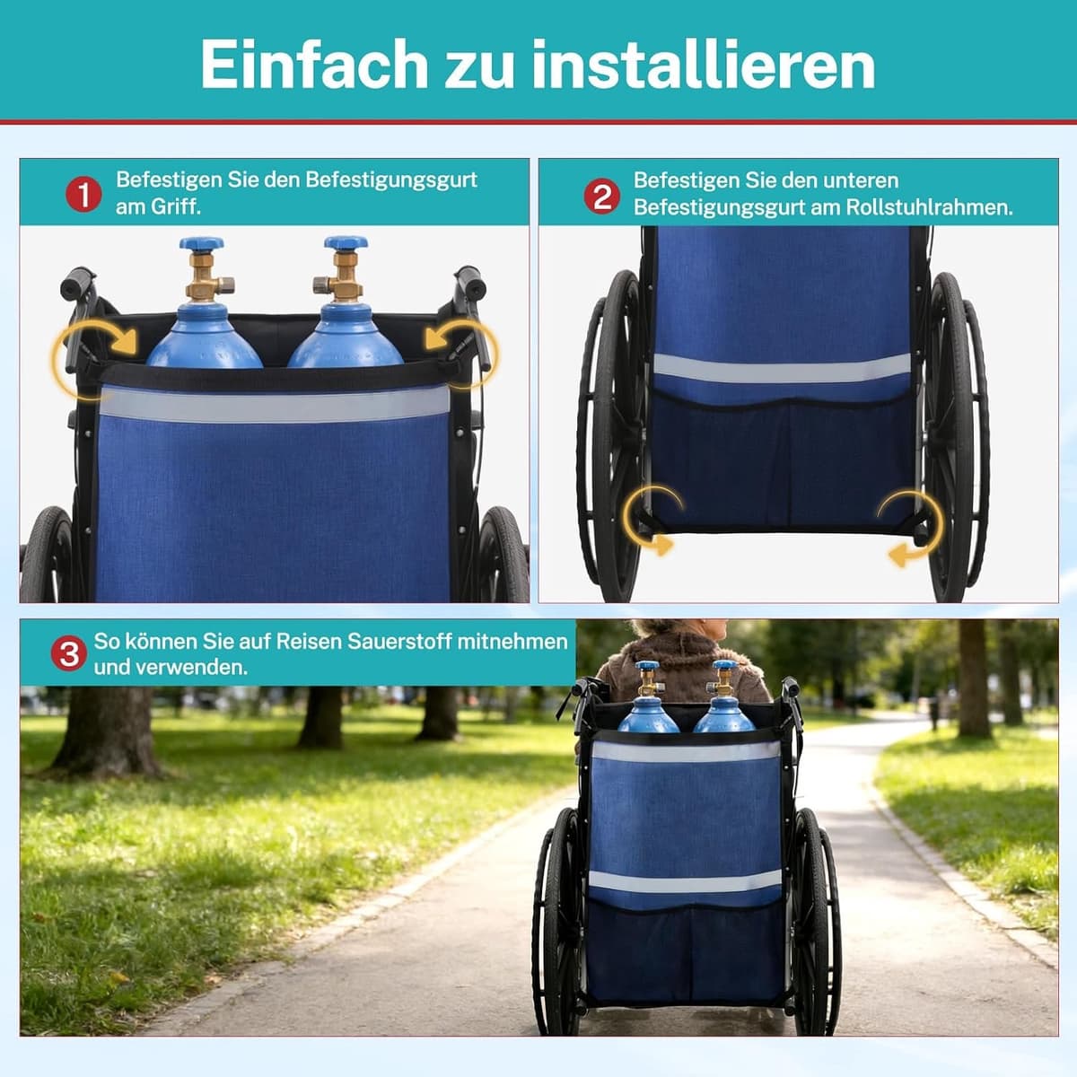 Zuurstofzak, draagbare ophangzak voor rolstoel (blauw, 2 stuks) — afbeelding 1