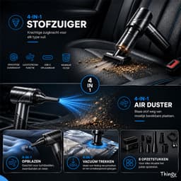 Thingy® Premium 4-in-1 Auto Stofzuiger - Zuigen, Blazen, Opblazen & Vacuüm Trekken - Handstofzuiger - 22 kPa Zuigkracht - Kruimeldief - 8 Opzetstukken - Oplaadbaar - Kruimeldief Snoerloos - Air Duster - Kruimeldief voor Auto & Huis — thumbnail 3