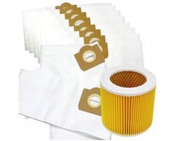 Set van 10 stofzakken + filter Geschikt voor Kärcher Plus KWD WD3 WD2 stofzuigers