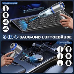 Draadloze Handstofzuiger - Mini Stofzuiger Auto - Snel Schoonmaken - 3-in-1 Functie - 18000 PA - Zilverblauw — thumbnail 3