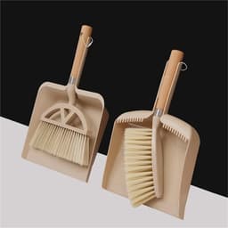 Bezem en stoffer - Mini reinigingsset - Kleine ruimtes reinigen - Houten handvat - 32x21x5cm - Bruin — thumbnail 2