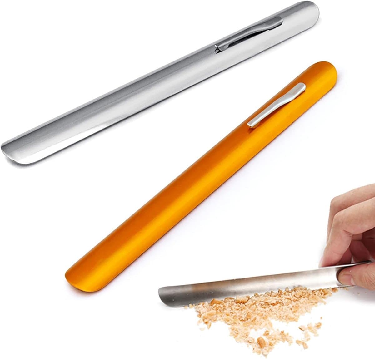 Kruimelverzamelaar Roestvrij Staal - Tafelreiniger Keuken - Snel Tafel Schoonmaken - Met Handige Clip - 15cm Lengte - Goud en Zilver — afbeelding 1