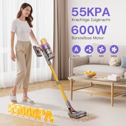 Draadloze Stofzuiger - Steelstofzuiger Krachtig - Huishoudelijk Schoonmaken - Slimme Zuigkracht Sensor - 80 Min Werktijd - Zwart — thumbnail 3