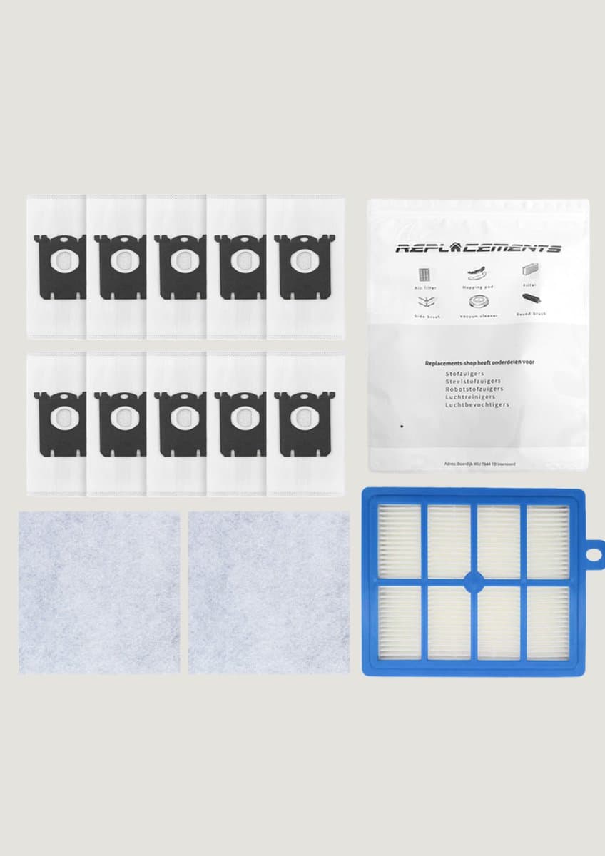 Replacements onderdelenset geschikt voor Philips PerformerPro & Performer Expert – 10 Stofzakken + 2 Motorfilters + 1 HEPA Filter — afbeelding 1