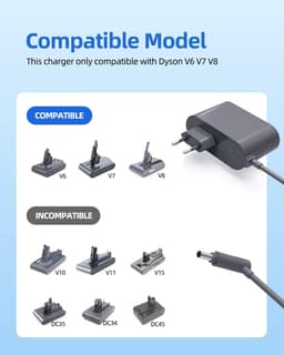 Oplaadkabel - oplader - 26.1V-lader- Kabel 1,8 m - geschikt voor Dyson V6 V7 V8-stofzuiger - Universeel - netadapter — thumbnail 2