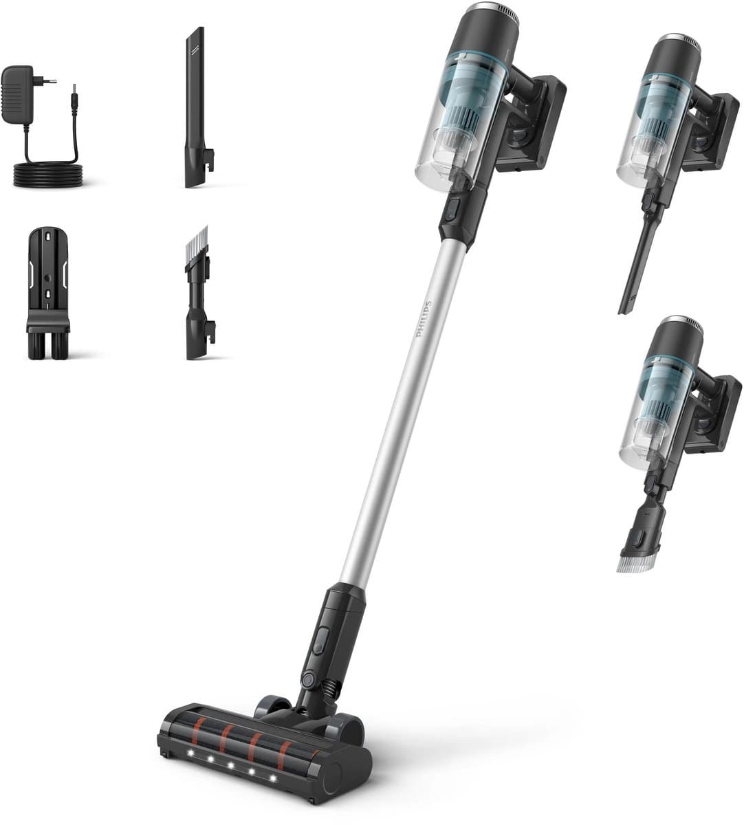 Philips Steelstofzuiger Draadloos XC3031/01 - Zuigmond met LED verlichting - Zonder Zak - Met Kruimeldief - Batterijduur tot 60 min - Lichtgewicht - Matzwart — afbeelding 1