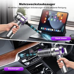 Stofzuiger draadloos - 4-in-1 Auto Stofzuiger -Kruimeldief - 1-knops zelflediging -16KPa - Oplaadbaar Handstofzuiger- Mini stofzuiger, ideaal voor dierenharen en auto-onderhoud - Zilver — thumbnail 5