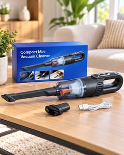 Draadloze Handstofzuiger voor Auto & Huis – Oplaadbare Mini Kruimeldief met USB-C – Compacte Autostofzuiger met HEPA-Filter, Kierenhulpstuk & Borstelopzetstuk – Voor Auto, Keuken & Woonkamer — thumbnail 3