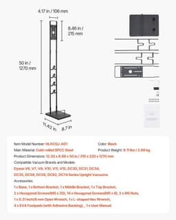 Stofzuigerstandaard voor Steelstofzuiger - Vrijstaande Houder - Compatibel met V6 V7 V8 V10 V11 V15, DC30–DC62 en D74 - 4 Haken - Voor Accessoires — thumbnail 2