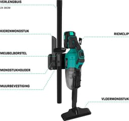 VONROC Krachtige accu steelstofzuiger – VPower 20V – Incl. 2.0Ah Accu en snellader – 0.6L opvangbak - Incl. 3 mondstukken, 2 verlengbuizen en flexibele slang — thumbnail 5