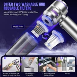 Mini Auto Stofzuiger - Zilver-paars - Handheld Snoerloze 4-in-1 Stofzuiger met Brushless Motor - Voor Auto en Kantoor — thumbnail 3