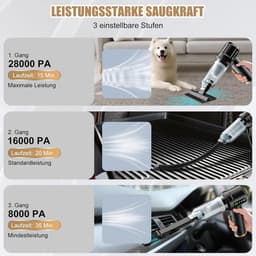 Handstofzuiger Accu - Draagbare Zuiger - Auto Huis Reinigen - 4-in-1 Functionaliteit - 25000 PA Zuigkracht - Zwart — thumbnail 5