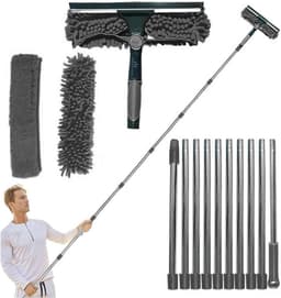 Stofwisser Lange Steel - Afstoffer Plafondventilator - Hoge Plekken Reinigen - Flexibele Microvezelkop - Uittrekbaar - Grijs — thumbnail 1