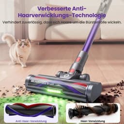 FOSMET Draadloze Hand & Steelstofzuiger - 75000Pa / 600W / 70 Min - Accustofzuiger Zonder Zak - Zelfstandig Staand - Flexibel Buiggewricht - 1,2L Reservoir - Anti-Tangle - Groene LED - Voor Harde Vloeren, Tapijt, Dierenharen & Auto — thumbnail 3