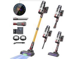 6 in 1 Draadloze Stofzuiger - Zonder zak - LCD Intelligent Display - 55kPa 600W - 55 Minuten Werktijd - 90° Opvouwbaar - LED - Watertank