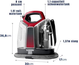 REN® Tapijtreiniger machine - Tapijtreiniger - Tapijtreiniger apparaat - Zwart/Rood - 17cm x 30cm x 37cm — thumbnail 5