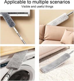 Stofzuiger met lange steel - Reinigingsgereedschap plumeau - Huis reinigen - Platte flexibele kop - Uittrekbaar - Grijs — thumbnail 5