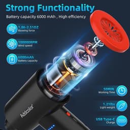 Elektrische Stofblazer - Perslucht Vervanger - Apparaten Reinigen - Instelbare Windsnelheid - 6000mAh Batterij - Zwart — thumbnail 2