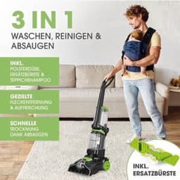 Vloerreiniger – Tapijtreiniger – Waszuiger – Meubelreiniger – Dweilmachine – Grote tanks 1,5L – Reserveborstel & Tapijtshampoo inbegrepen — thumbnail 3