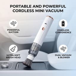 Draadloze Autostofzuiger - Mini Kruimeldief - Auto Kantoor Reinigen - Dubbele Functie Blazer - 21.5 cm Lengte - Wit — thumbnail 3