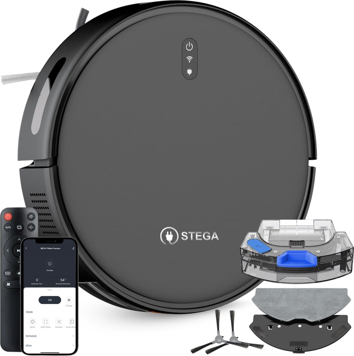 STEGA® RC1400 Robotstofzuiger Met Laadstation - Met Dweilfunctie - Huisdieren - Met App - 180 minuten — afbeelding 1