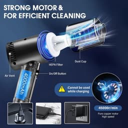 Handstofzuiger voor de auto - Oplaadbaar - 4000 mAh - HEPA-filter - Draagbaar - Autostofzuiger - Huis - Auto - Kantoor — thumbnail 3