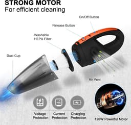 Batterij Draadloze Handstofzuiger - 120W 2200mA - Nat & Droog - Auto Thuis Huisdier Haar - Snel opladen — thumbnail 3