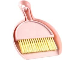 Mini Stofblikborstelset - Tafelreiniger Bezem - Bureau Schoonmaken - Compact Multifunctioneel - 21 x 15 x 6 cm - Roze