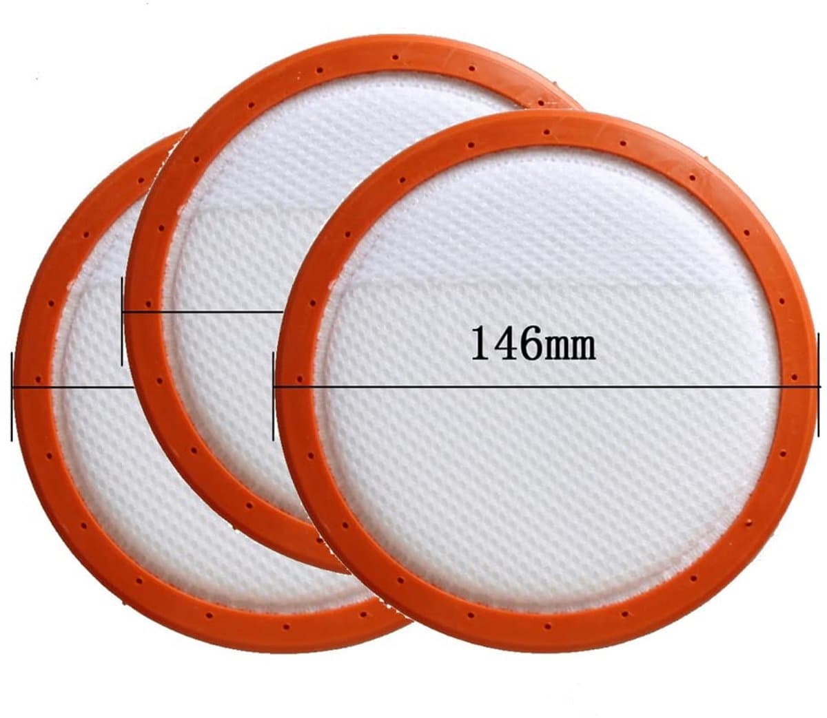 3-delige 146mm Wasbare Ronde Katoen HEPA Filterelementen - Geschikt voor Midea C3-L148B C3-L143B VC14A1-VC Stofzuigers — afbeelding 1