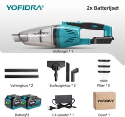 Yofidra Accu Steelstofzuiger - Draadloze Stofzuiger - 12000 Pa zuigkracht - met 2x Accu's - voor dierenharen, tapijt, harde vloeren — thumbnail 4