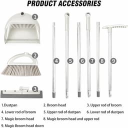 Stof- en borstelset - Veegset lange steel - Vloeren snel reinigen - Met kamfilter - 88 cm steel - Meerkleurig — thumbnail 4