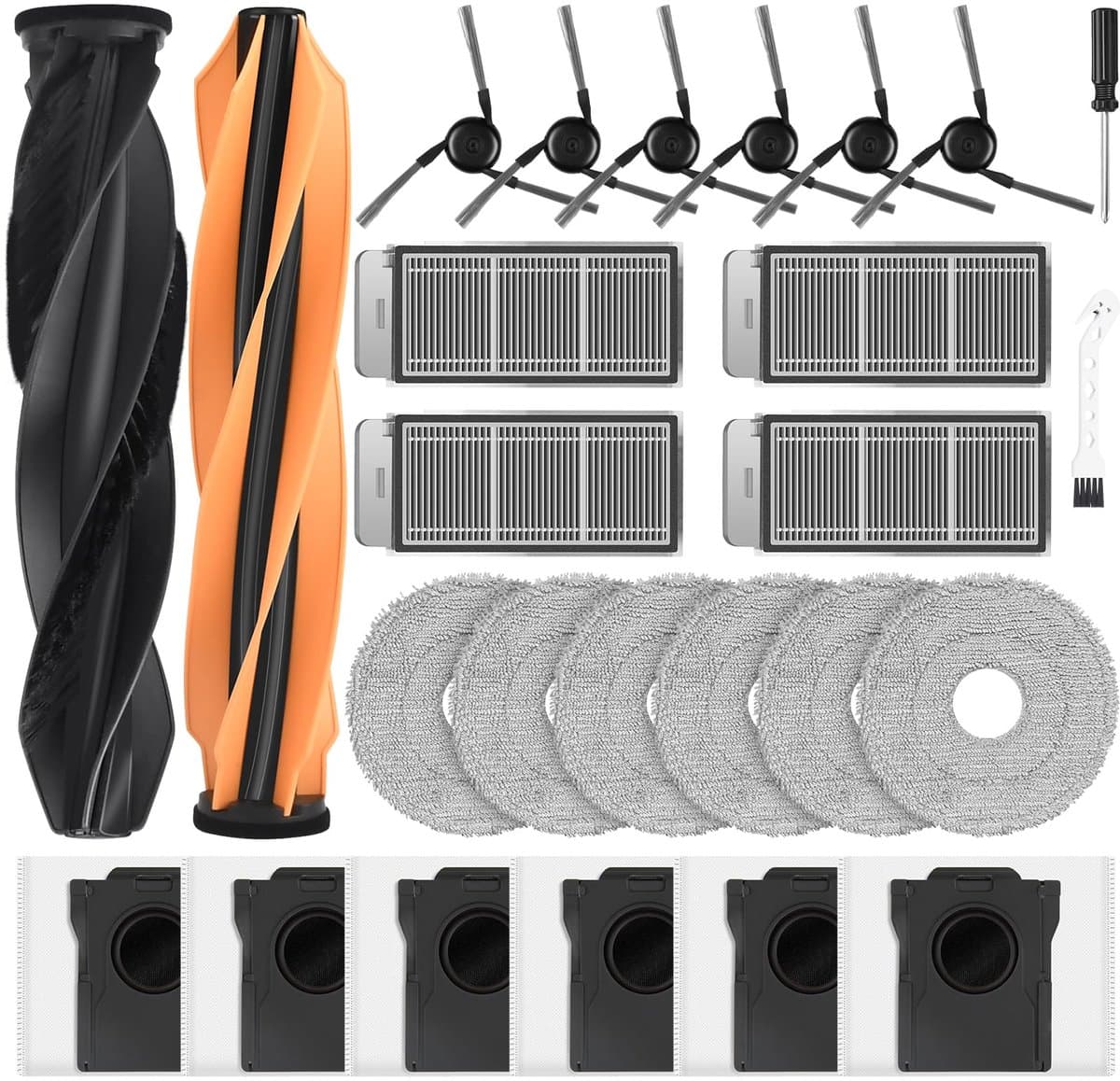 Ryoudavell - 26-delige Accessoireset voor Dreame X50 Ultra Complete / L50 Pro Ultra / X50 Master / L40s Pro Ultra / Matrix10 Ultra - 2 hoofdborstels, 6 schoonmaakdoeken, 4 HEPA-filters, 6 stofzakken en 6 zijborstels — afbeelding 1