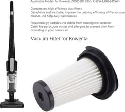 2Pcs ABS High Efficiency Filter - Commercial Upright Vacuum Filters - Rowenta ZR005201 2950 RH6543 RH6545WH - Reusable Washable Filter Replacement — thumbnail 4