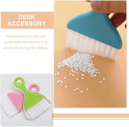 Stoffer en blik set - Mini bezem - Bureau schoonmaken - Compact ontwerp - 3 stuks - Blauw roze groen — thumbnail 5