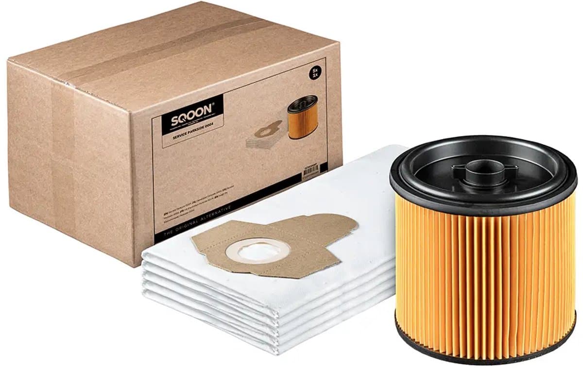 SQOON® Serviceset geschikt voor Parkside PNTS 1250/1300/1400 stofzuigers - Gelijk aan origineel - Ideaal voor het vervangen van stofzakken en filter in nat- en droogzuigers — afbeelding 1