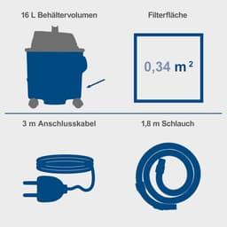 Nat-droogstofzuiger - Multifunctionele zuiger - Vloeren reinigen - 17000 Pa zuigkracht - 16 liter reservoir - Blauw — thumbnail 3