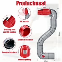 Hoek opzetstuk geschikt voor Dyson V7 V8 V10 V11 V15 - Rotatie Tot 90 Graden - Ergonomisch Stofzuigen - Steelstofzuiger Onderdelen - Rood/Grijs — thumbnail 5