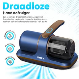 Roxa Huisstofmijt Stofzuiger - UV Lamp Sterilisator - Matras, Tapijt, Meubel, Zetel & Bank Reiniger Apparaat - Kruimeldief snoerloos best verkocht - Bacterie, Mijt & Schimmel Bestrijder - Zonder Zak - USB Opladen - Blauw - 2025 — thumbnail 4