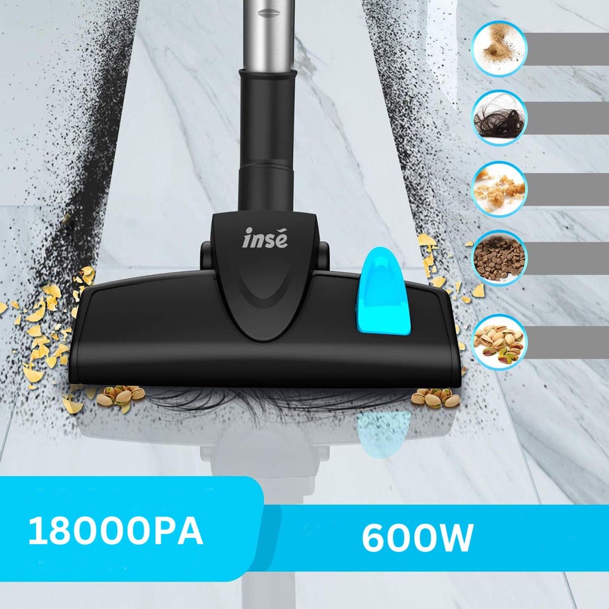 Steelstofzuiger met snoer - Steelstofzuiger - Stofzuiger - 18Kpa - 600W - Vloer - Tapijt - Auto - 1 liter - Reservoir - 6 m snoer — afbeelding 1