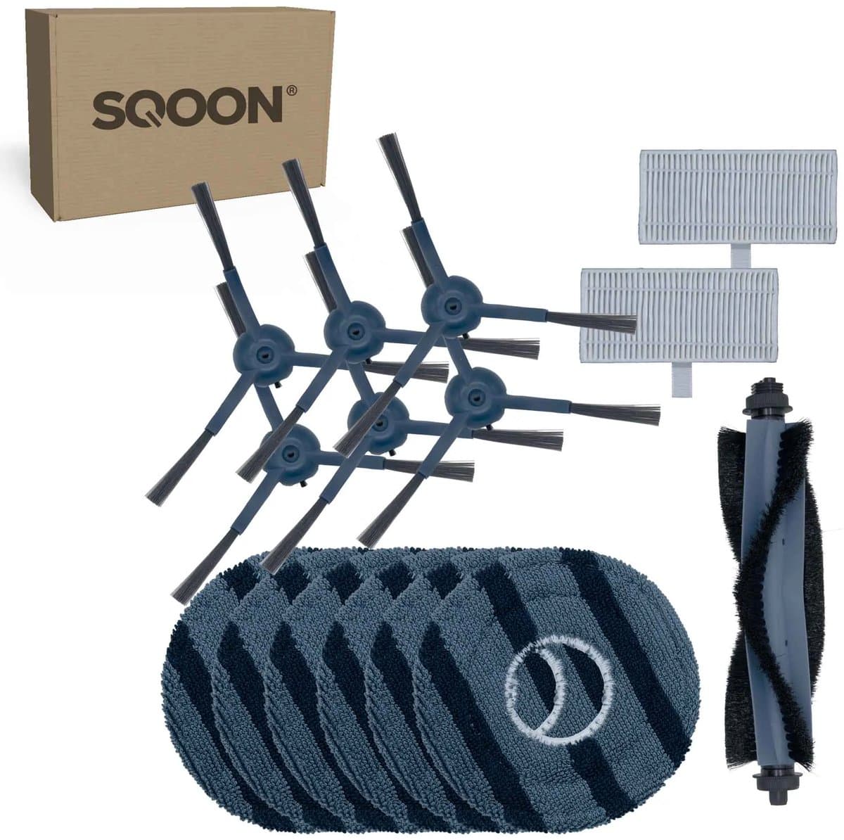 SQOON® vervangingsset geschikt voor Eufy Omni C20 robotstofzuiger - 15-delige onderhoudskit met HEPA-filters, zijborstels, borstelrol en dweilpads — afbeelding 1