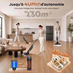 Draadloze Vloerreiniger & Nat-Droog Stofzuiger 3-in-1 – 17 kPa – 40 min Accuduur – Dweilen, Stofzuigen & Water Opzuigen – Zelfreinigend – Anti-Klit — thumbnail 3