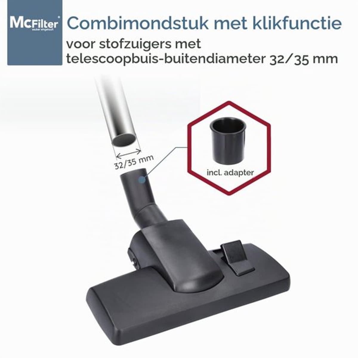 stofzuigermondstuk – universeel vloermondstuk voor stofzuigers, geschikt voor,,,, | 35/32 mm | 1 grote rol | 2 draadopnemers | borstel | incl. aansluitadapter — afbeelding 1
