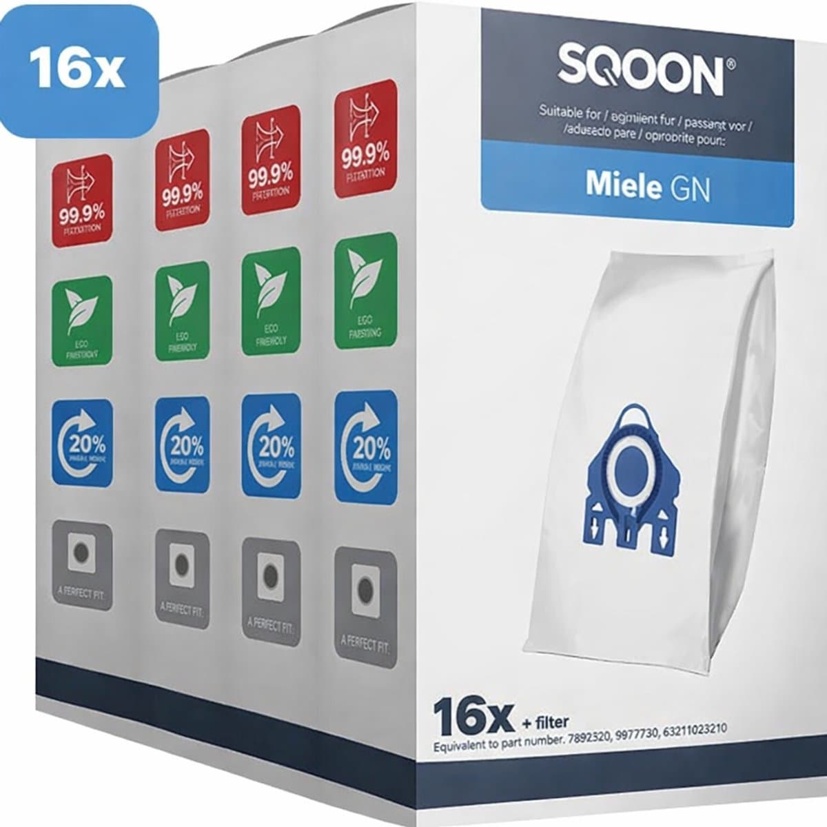 SQOON® Kwaliteit stofzuigerzakken geschikt voor Miele HyClean G/N - Miele 9917730 - o.a. Miele Complete C2, Complete C3, Classic C1, S8, S5, S2 Series — afbeelding 1