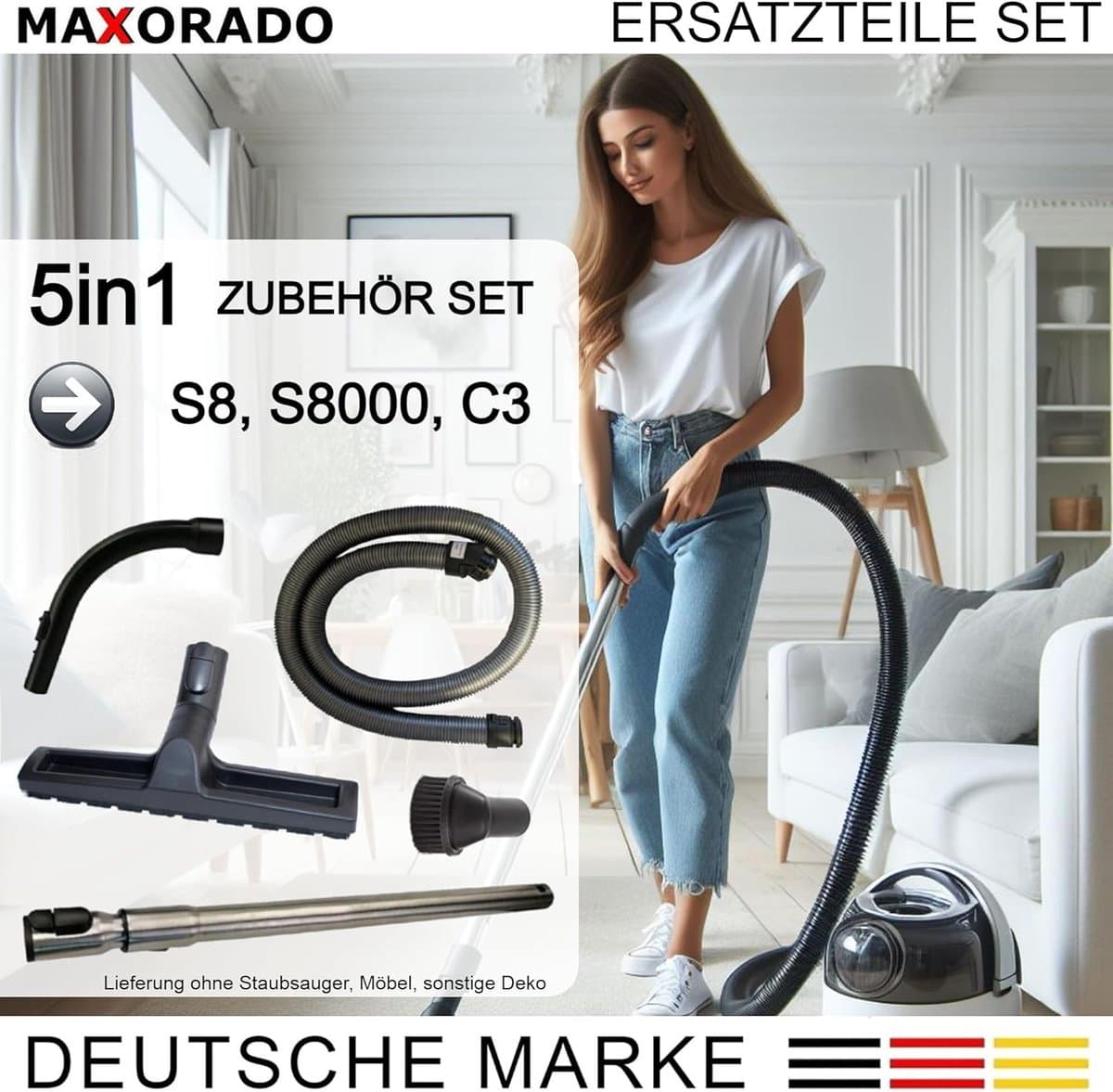 MAXORADO Stofzuiger Set 5-delig - Parketborstel + telescopische buis + handgreep met zuigregeling + slang + meubelborstel - geschikt voor Miele S8 Serie, Complete C3 - en veel meer — afbeelding 1