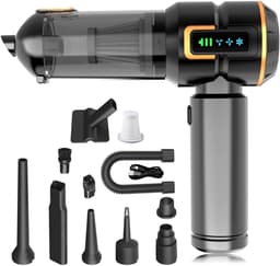 Wishdor Handstofzuiger auto 16000Pa - Draadloze kruimeldief met blaas- en zuigfunctie - Met 9 opzetstukken en LED display - Voor auto en thuis - Zwart goud - 21,4 x 4,8 x 20 cm — thumbnail 1