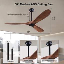 MIVRAY Plafondventilator – Stil 60 Inch – Omkeerbare DC Motor – ABS – Zwart en Donker Walnoot – Zonder Licht – Afstandsbediening en Timerfunctie — thumbnail 5