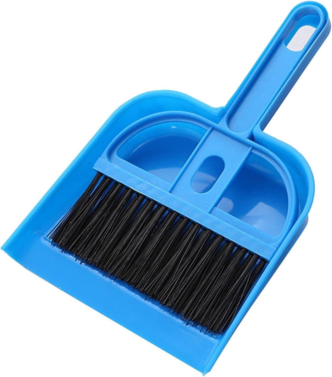 Kleine Handbezem Stofferset - Mini Stoffer Blik - Bureau Reinigen - Compact Ontwerp - 1 Set - Blauw — afbeelding 1